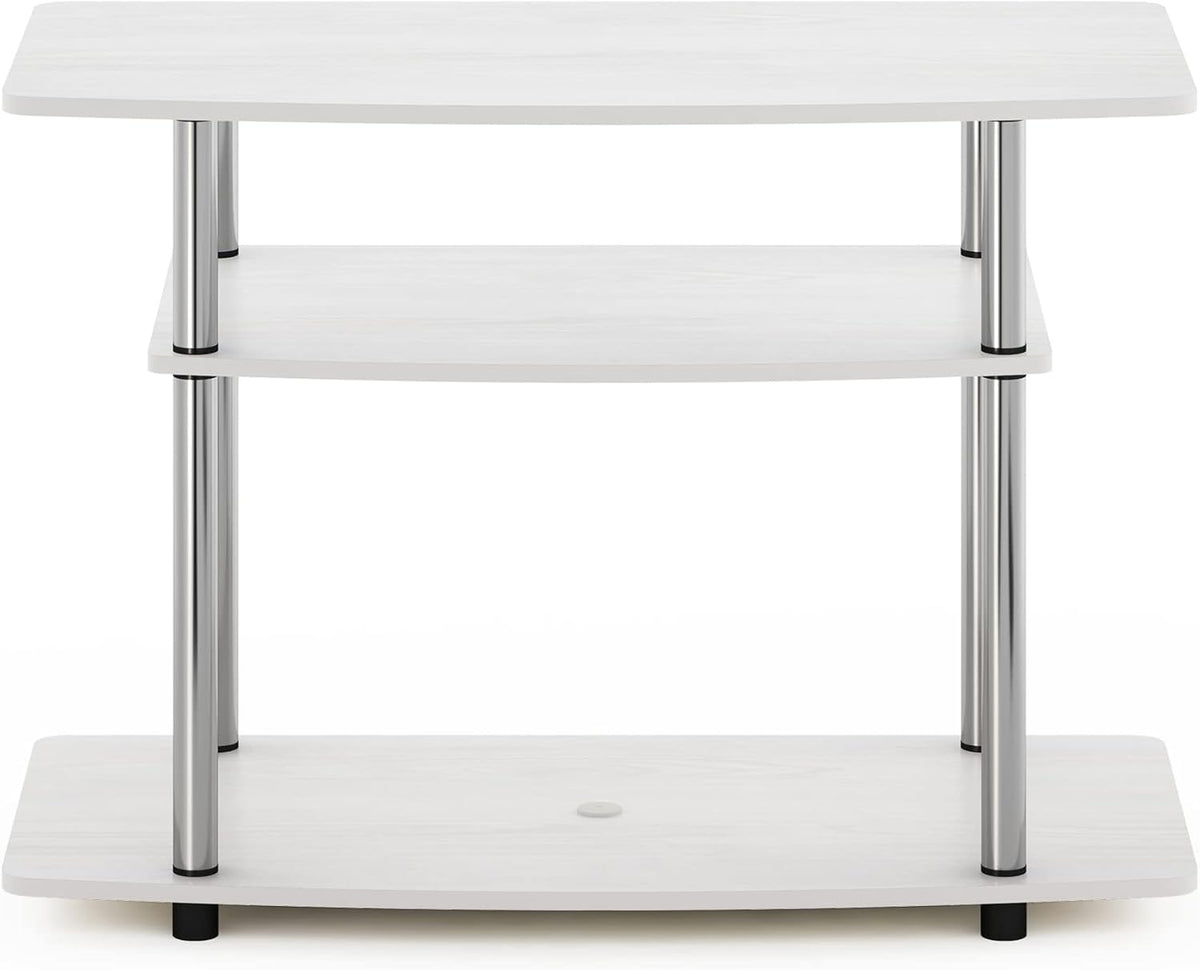 Furinno Turn-N-Tube No Tools 3-Tier Entertainment Center TV Stand for TV up to 32 Inch with Stainless Steel Tubes, White Oak/Chrome
