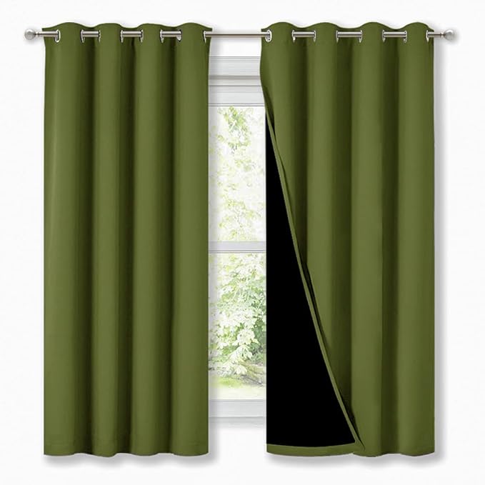 NICETOWN 100% Blackout Curtain Panels, Thermal Insulated Black Liner Curtains