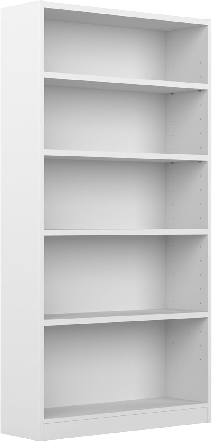 Bush Furniture Universal Tall 5 Shelf Bookcase in White, Vertical Storage and Display Bookshelf for Home Office or Living Room Organization