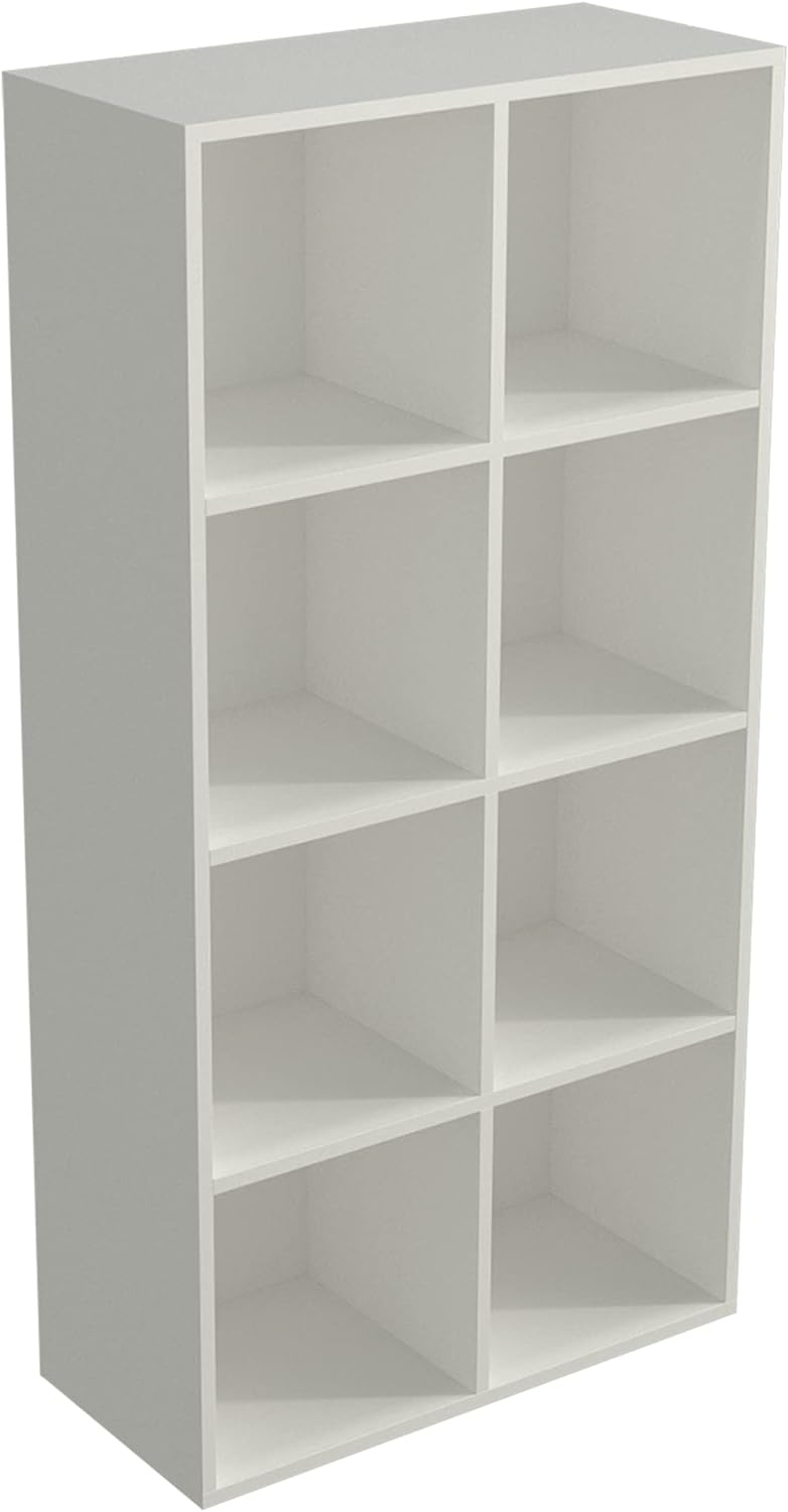8-Cube Storage Shelf Bookcase - Wooden 4-Tier Floor Standing Open Bookshelf, Modern TV Stand up to 55 Inchs for Home and Office, Warm White