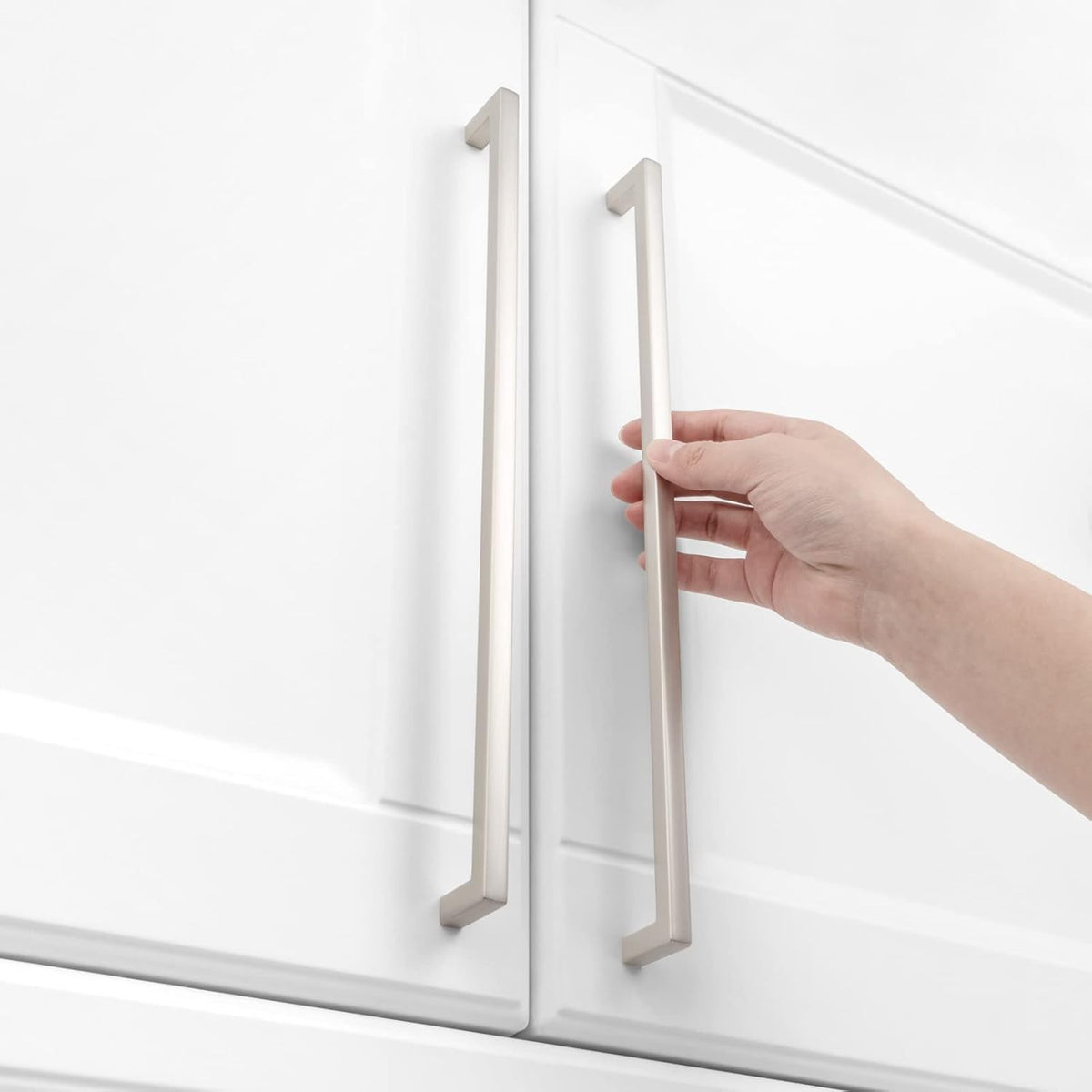 KOOFIZO Solid Square Bar Cabinet Handle - Brushed Nickel Furniture Pull, 12.6 Inch/320mm Screwhole Distance, Pack of 5 for Kitchen Cupboard Door, Bedroom Dresser Drawer, Bathroom Wardrobe Hardware