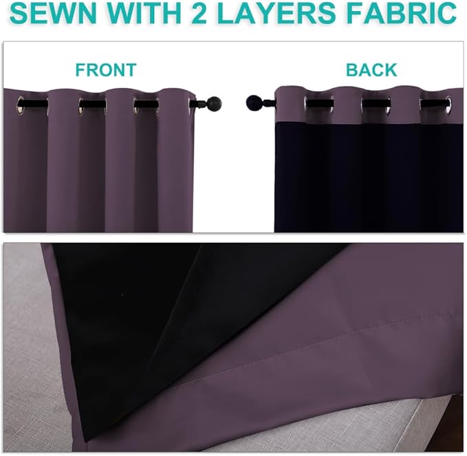 NICETOWN 100% Blackout Lined Curtains, 1 Pair, 2 Thick Layers Completely