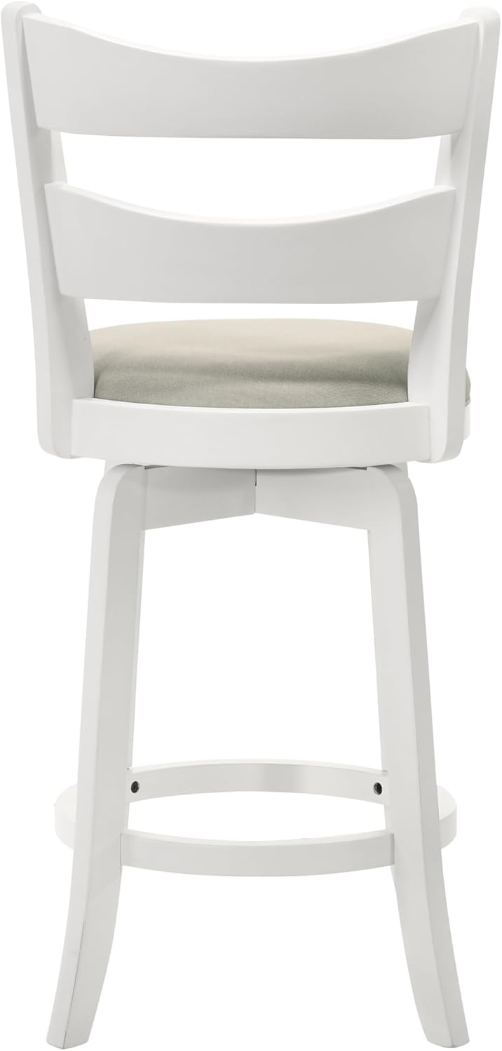 Armen Living Blair 30 in. Matte White Bar Height Rubberwood Swivel Barstool with Fog Fabric Seat - Set of 2