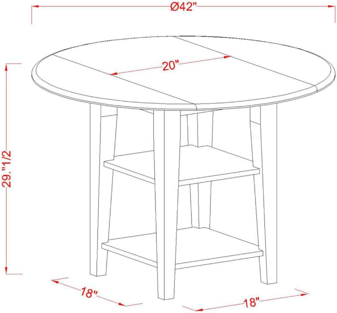 East West Furniture SUAV5-BCH-W 5 Piece Dining Room Furniture Set Includes a Round Dining Table with Dropleaf & Shelves and 4 Wood Seat Chairs, 42x42 Inch, Black & Cherry