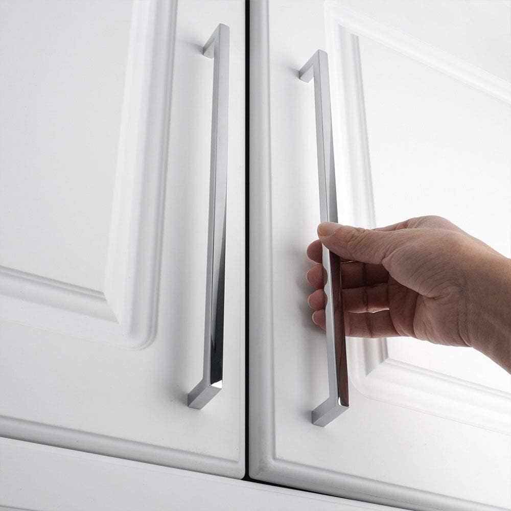 KOOFIZO Solid Square Bar Cabinet Handle - Chrome Furniture Pull, 10 Inch/256mm Screwhole Distance, Pack of 5 for Kitchen Cupboard Door, Bedroom Dresser Drawer, Bathroom Wardrobe Hardware