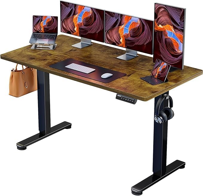 ErGear Electric Standing Desk, 55 x 27.5 inches, Height Adjustable Computer Desk with Memory Smart Panel, Vintage Brown