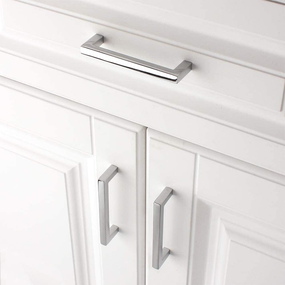 KOOFIZO Solid Square Bar Cabinet Handle - Chrome Furniture Pull, 3.8 Inch/96mm Screwhole Distance, 10-Pack for Kitchen Cupboard Door, Bedroom Dresser Drawer, Bathroom Wardrobe Hardware