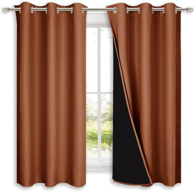 NICETOWN Burnt Orange 100% Blackout Lined Curtains, 2 Thick Layers Completely