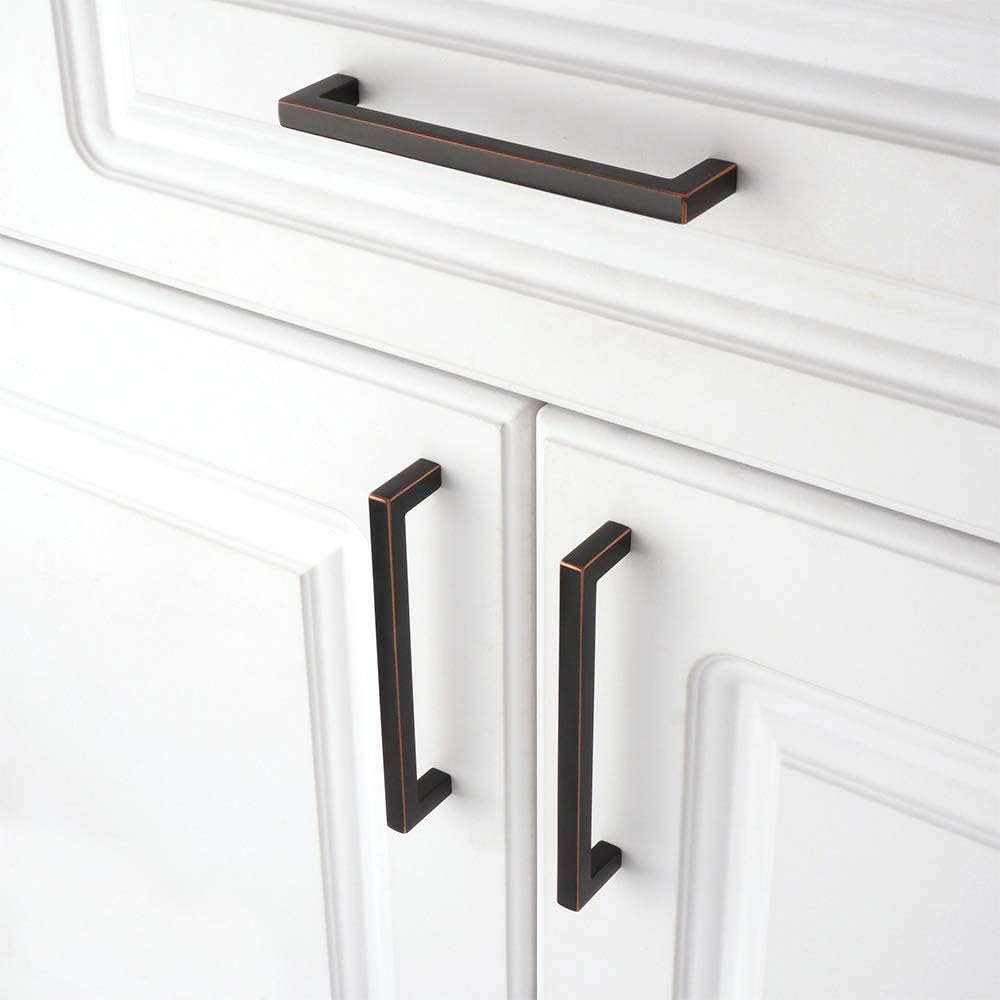 KOOFIZO Solid Square Bronze Kitchen Cabinet Handles Oil Rubbed Bronze Cabinet Pulls, 10 Pack 5 Inch Bronze Hardware for Kitchen Cabinets Drawers Dresser Cupboard Bedroom Bathroom