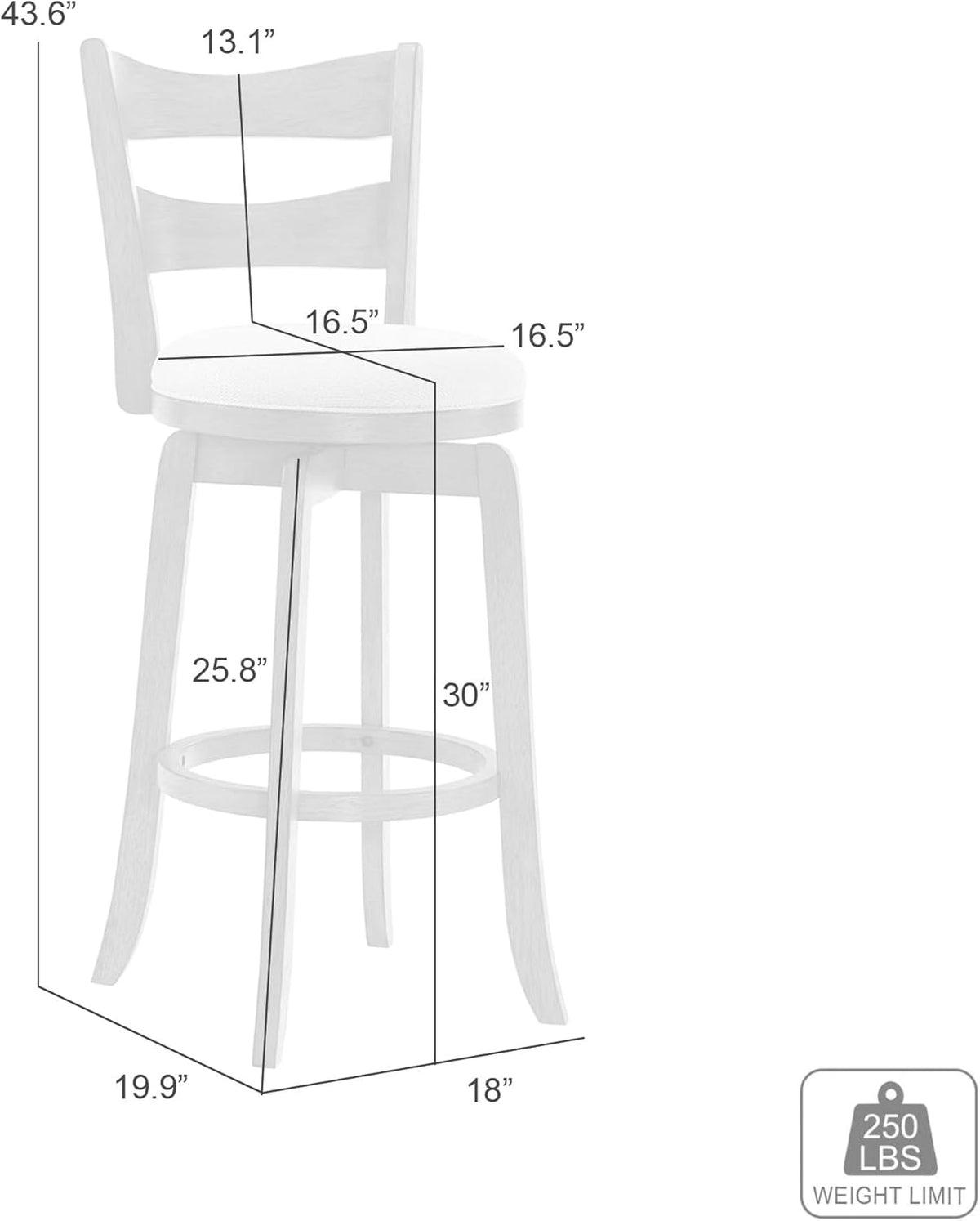 Armen Living Blair 30 in. Putty Brown Bar Height Rubberwood Swivel Barstool with Cream Fabric Seat