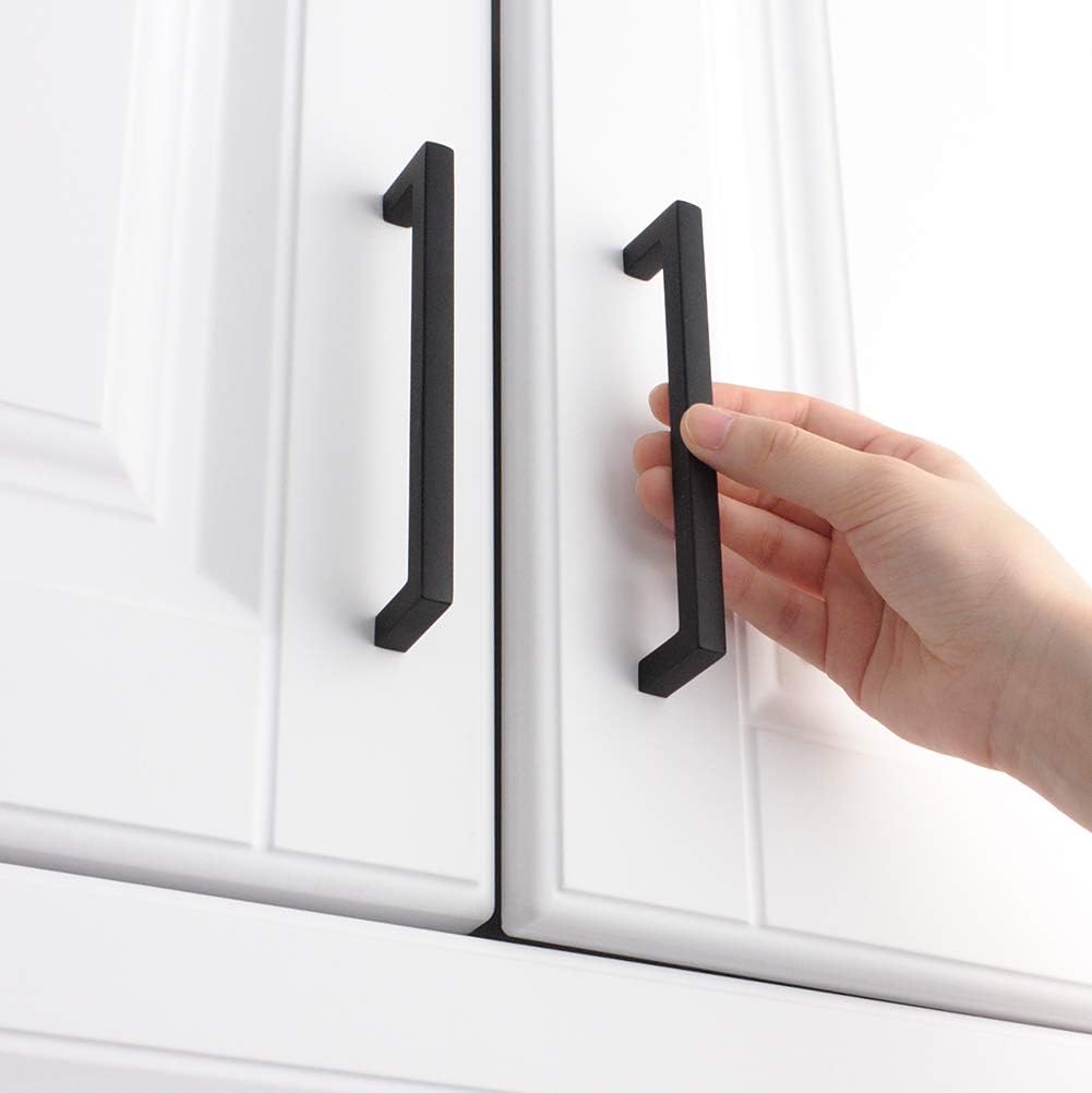 KOOFIZO 30-Pack Solid Square Bar Cabinet Handle - Black Furniture Pull, 5 Inch/128mm Screwhole Distance for Kitchen Cupboard Door, Bedroom Dresser Drawer, Bathroom Wardrobe Hardware