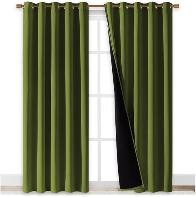 NICETOWN Full Shade Curtain Panels, Olive Green, 70 x 84 inch, Pair of Energy