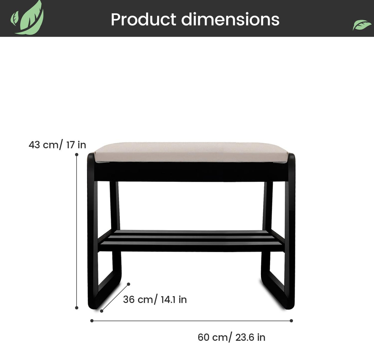 Solid Wood Shoe Rack, 2 Tier Shoe Storage Bench with Cushion Seat, 6 Pair Shoe Organizer for Entryway, Small, Black, 24 Inch
