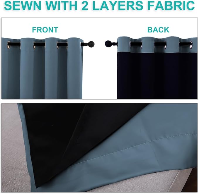 NICETOWN Blackout Curtains 80 inches Long, 2 Pieces, Smoky Blue, Full Light