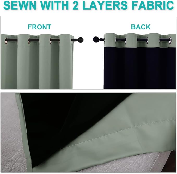 NICETOWN Greyish Green 100% Blackout Curtains