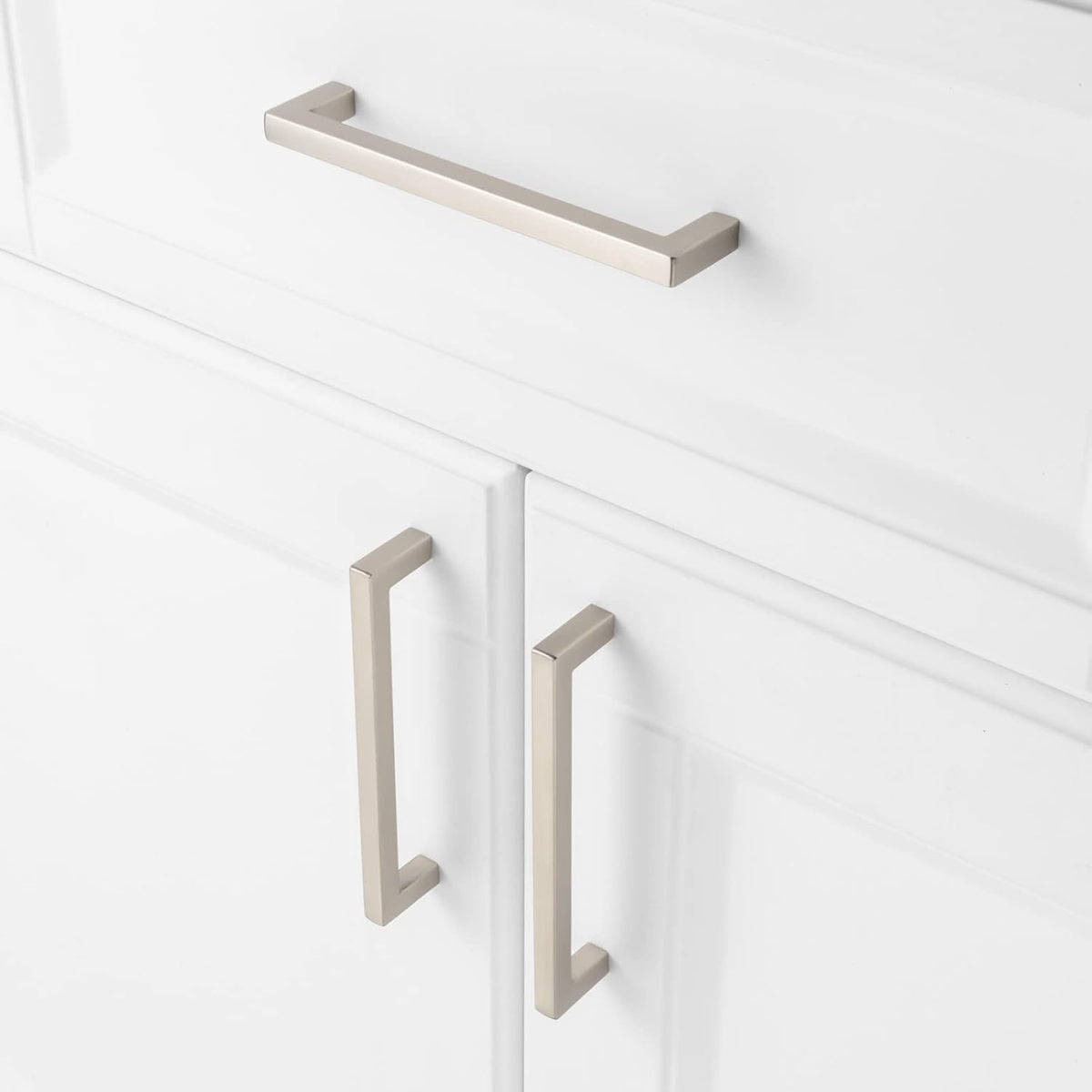 KOOFIZO 30-Pack Solid Square Bar Cabinet Handle - Brushed Nickel Furniture Pull, 5 Inch/128mm Screwhole Distance for Kitchen Cupboard Door, Bedroom Dresser Drawer, Bathroom Wardrobe Hardware