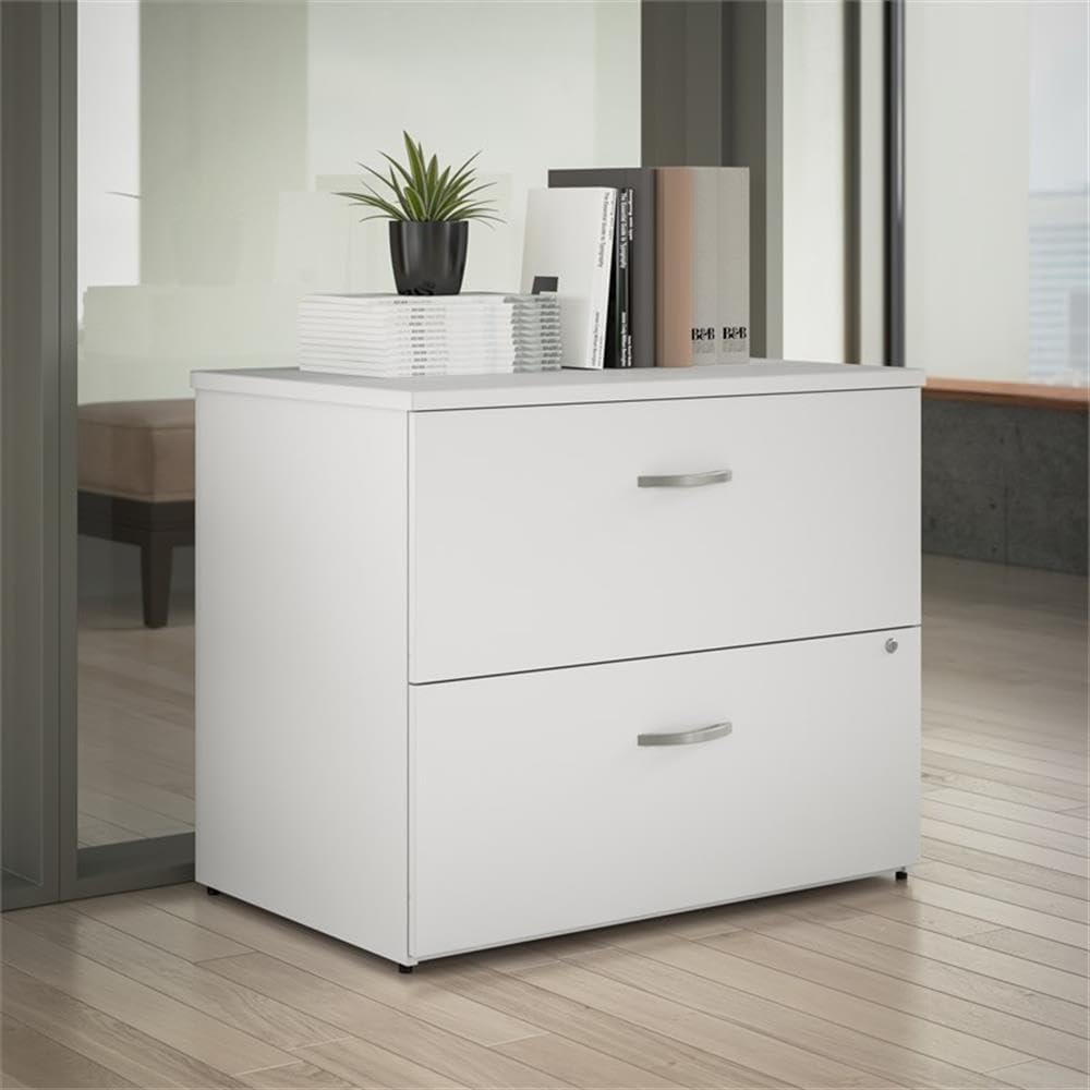 Bush Business Furniture Office in an Hour 2 Drawer Lateral File Cabinet in Pure White | Locking Storage for Letter, Legal, and A4-Size Documents