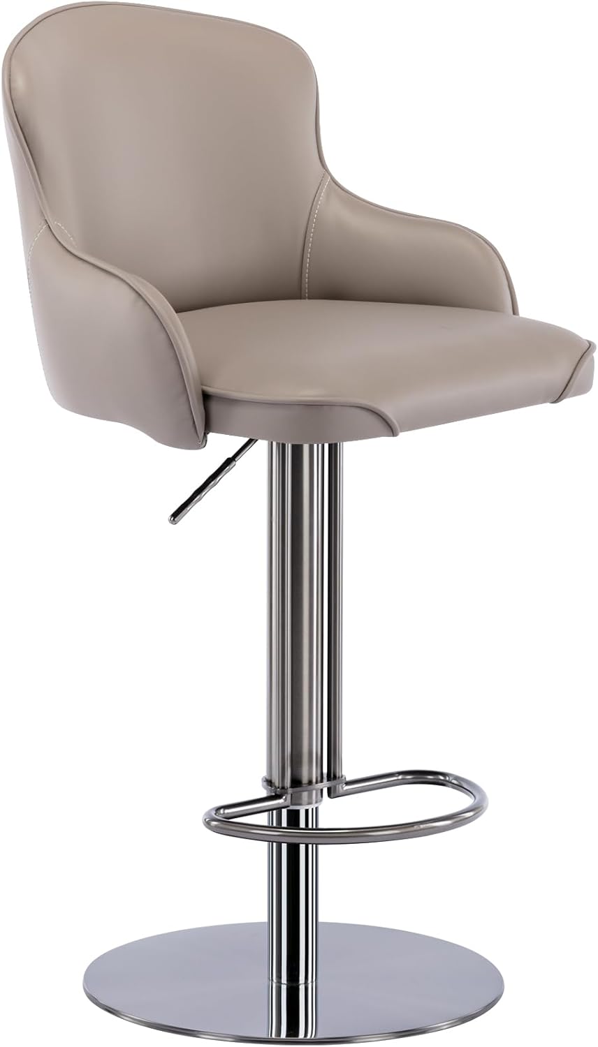 CozyRain Bar Stools Adjustable Stainless Steel Swivel Barstool with Back and Footrest,Modern Leather Upholstered Bar Chairs for Home,Kitchen,Bar, Counter Brown/Grey (Grey)