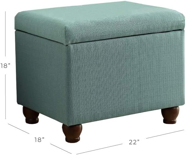 Home Decor | Upholstered MediumRectangular Storage Ottoman | Hinged Lid Ottoman with Storage for Living Room & Bedroom, Aqua Linen