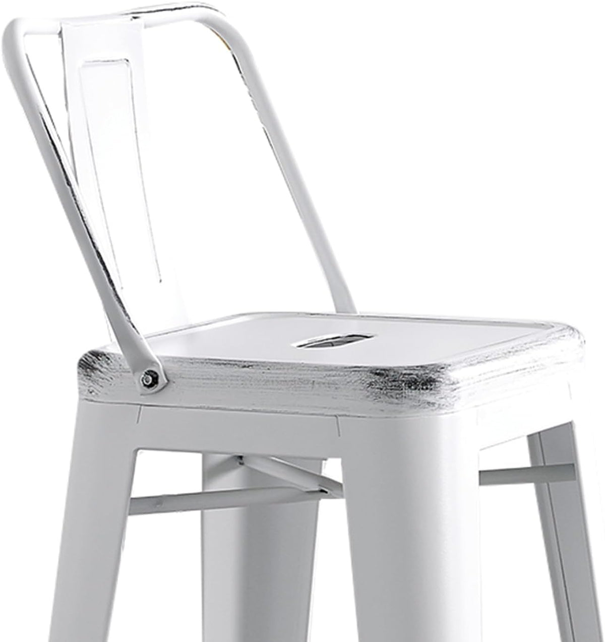 AC Pacific 30” Metal Barstool Set of 2 – Country Rustic Style with Low Back, Lightweight & Sturdy Build, Easy Assembly – Distressed Snow White
