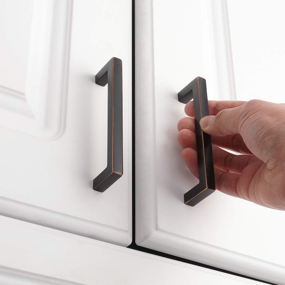 KOOFIZO Solid Square Bar Cabinet Handle - Oil Rubbed Bronze Furniture Pull, 3.8 Inch/96mm Screwhole Distance, 10-Pack for Kitchen Cupboard Door, Bedroom Dresser Drawer, Bathroom Wardrobe Hardware