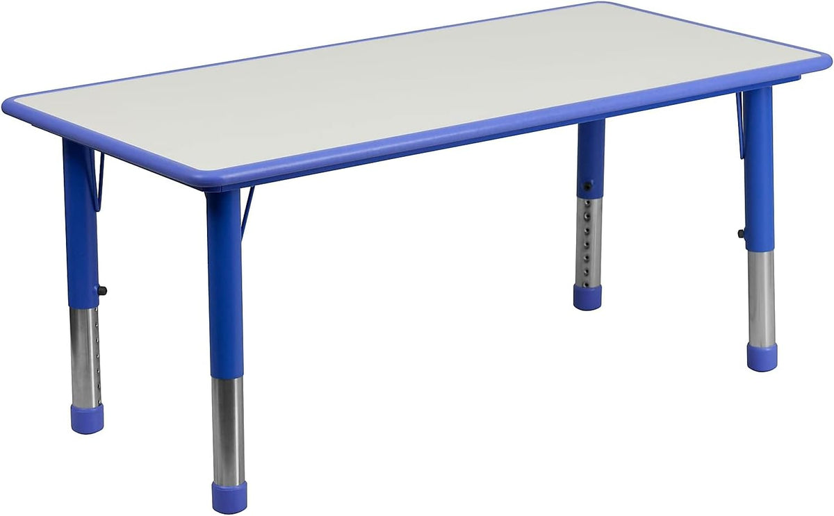 Flash Furniture Emmy Adjustable Classroom Activity Table with 6 Stackable Chairs, Plastic Activity Table for Kids, 23.625" W x 47.25" L, Blue/Gray