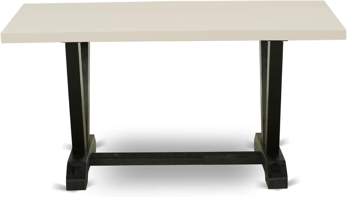 East West Furniture V626VE650-6 6 Piece Kitchen Table Set Contains a Rectangle Dining Table with V-Legs and 4 Dark Gotham Linen Fabric Parson Chairs with a Bench, 36x60 Inch, Multi-Color