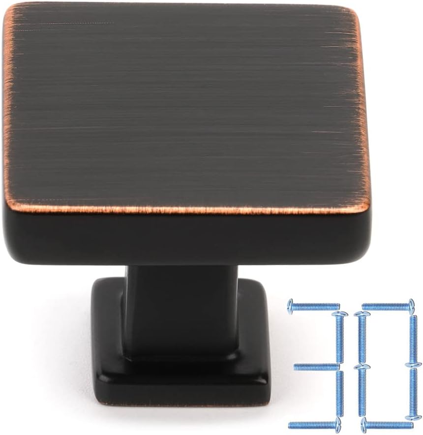 KOOFIZO 30 Pack Oil Rubbed Bronze Cabinet Knobs Bronze Drawer Knobs K08 Square Single Hole Cabinet Pulls for Cabinets Drawer Dresser Cupboard Bedroom Closet Bathroom Vanity