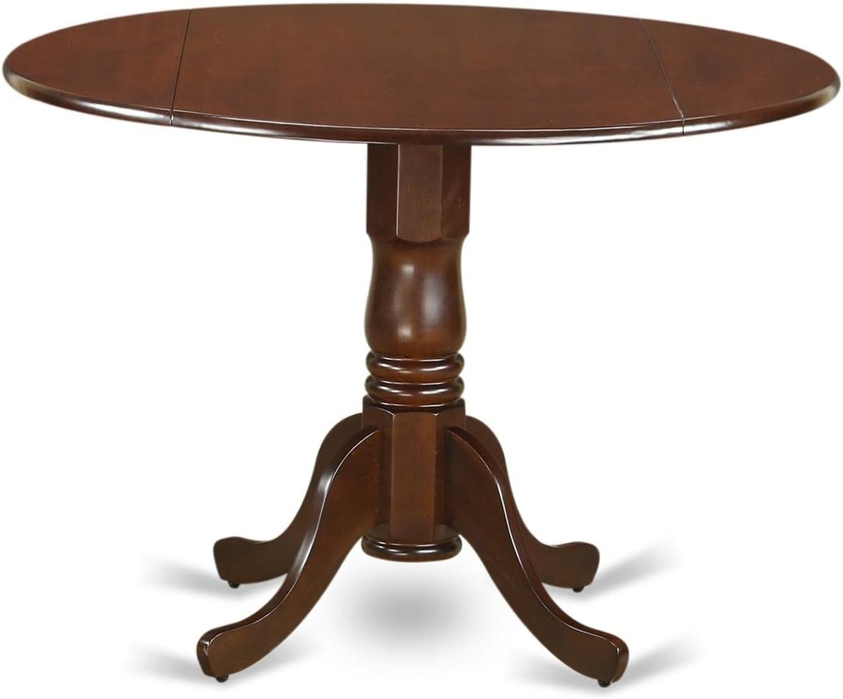 East West Furniture DLCE5-MAH-10 5 Piece Dining Room Table Set Includes a Round Kitchen Table with Dropleaf and 4 Dahlia Linen Fabric Parson Dining Chairs, 42x42 Inch, Mahogany