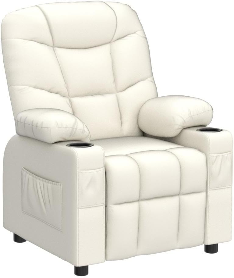 Costzon Kids Recliner Chair with Cup Holder, Adjustable Lounge Chair w/Footrest & Side Pockets for Children Boys Girls Room, Ergonomic Toddler Furniture Sofa, Kids Recliner (Beige)