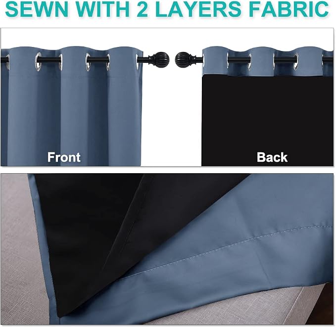 NICETOWN 100% Blackout Window Curtain Panels, Stone Blue, 2 Pieces, Heat and