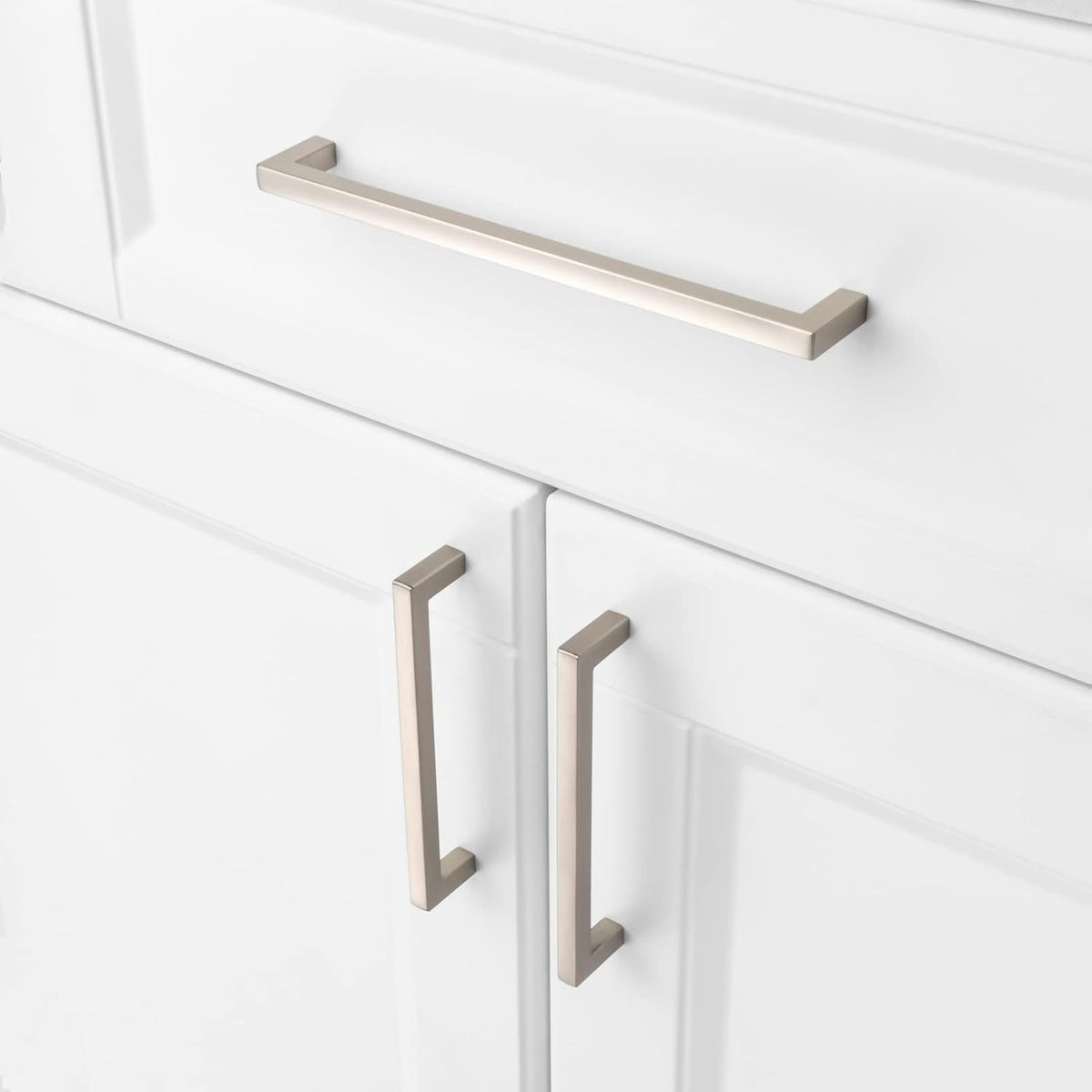 KOOFIZO Solid Square Bar Cabinet Handle - Brushed Nickel Furniture Pull, 7.6 Inch/192mm Screwhole Distance, Pack of 5 for Kitchen Cupboard Door, Bedroom Dresser Drawer, Bathroom Wardrobe Hardware