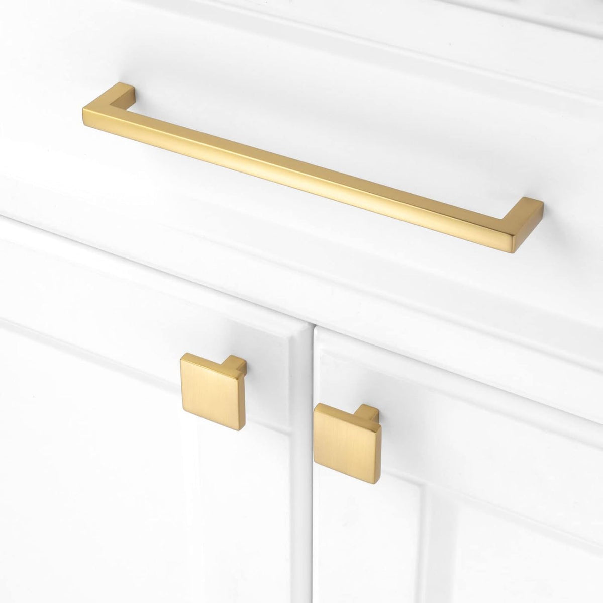KOOFIZO 30-Pack Solid Square Bar Cabinet Handle - Brushed Gold Furniture Pull, 6.3 Inch/160mm Screwhole Distance for Kitchen Cupboard Door, Bedroom Dresser Drawer, Bathroom Wardrobe Hardware