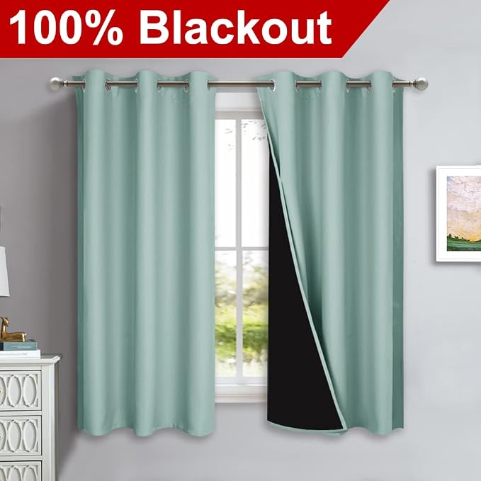 NICETOWN Aqua Blue 100% Blackout Lined Curtains, 2 Thick Layers Completely