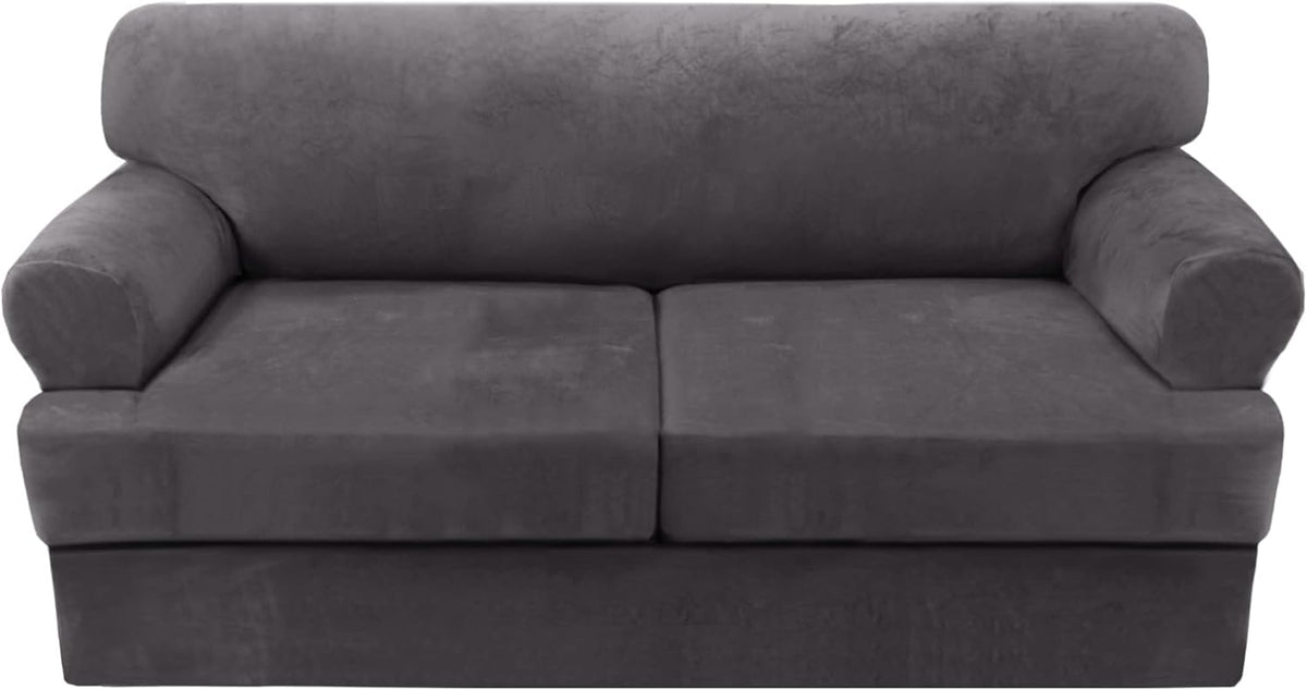 H.VERSAILTEX Sofa Cover 3 Piece T Cushion Sofa Slipcovers Thick Velvet Couch Cover Furniture Protector Stretch T Cushion Sofa Covers for 2 Cushion Couch with 2 T Cushion Covers Washable, Grey