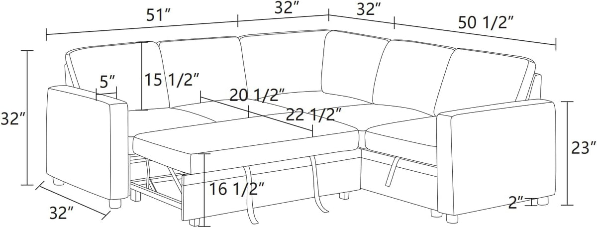 L Shaped Sectional Couch with Pull Out Bed, Convertible Sleeper Sofa Bed Couch with Storage, Modern Modular L Shaped Sofa for Living Room, Bedroom, Apartment, Grey