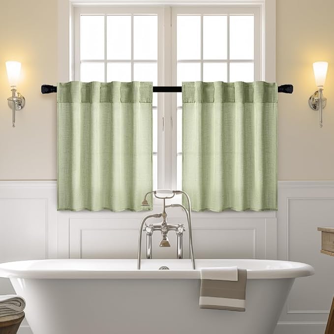 MIULEE Sage Green Kitchen Curtains 36 Inch Length 2 Panels, Soft Thick Linen