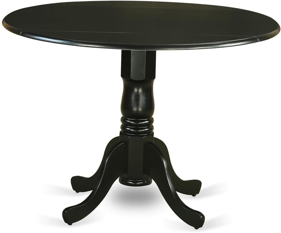 East West Furniture DLBA3-BLK-05 3 Piece Kitchen Table & Chairs Set Contains a Round Dining Room Table with Dropleaf and 2 Grey Linen Fabric Parsons Dining Chairs, 42x42 Inch, Black