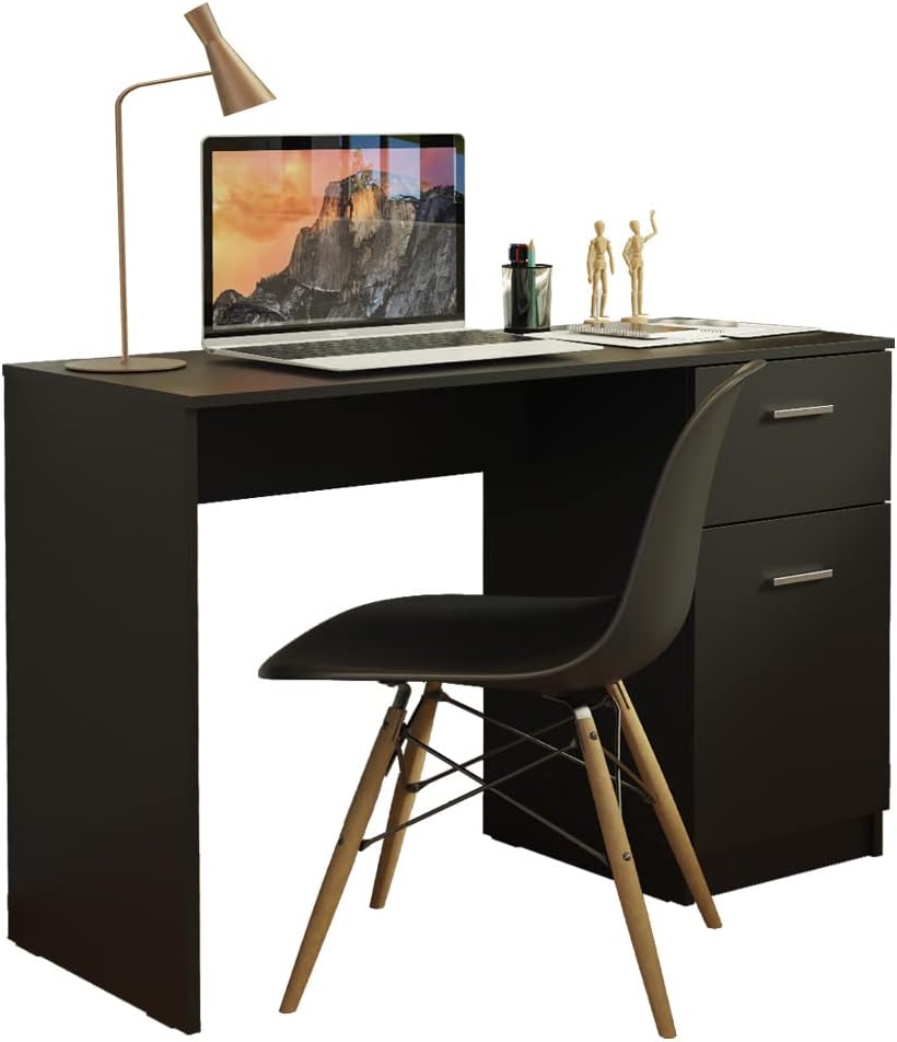 Madesa Compact Computer Desk Study Table for Small Spaces Home Office 43 Inch Student Laptop PC Writing Desks with Storage and Drawer, Modern Ergonomic Gaming Workstation - Black
