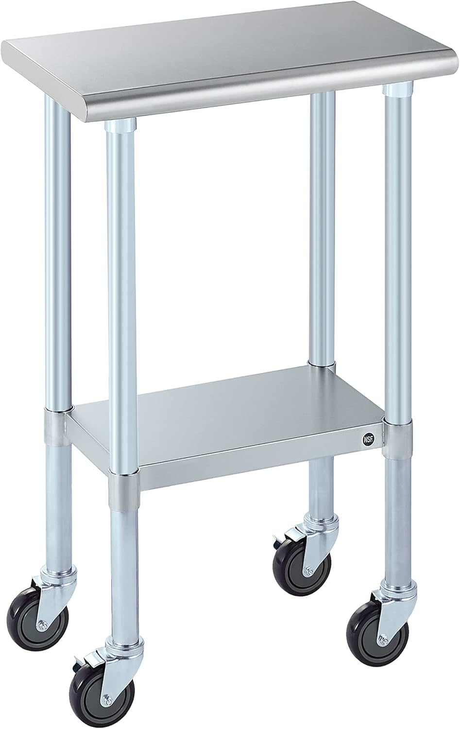 ROCKPOINT Stainless Steel Table for Prep & Work with Caster Wheels 14x24 Inches, NSF Metal Commercial Kitchen Heavy Duty Table with Adjustable Under Shelf and Table Foot for Restaurant, Home and Hotel
