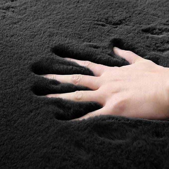 ORINOVA Black Fluffy Rug for Bedroom Shag Rug Washable Carpet Faux Rabbit Fur
