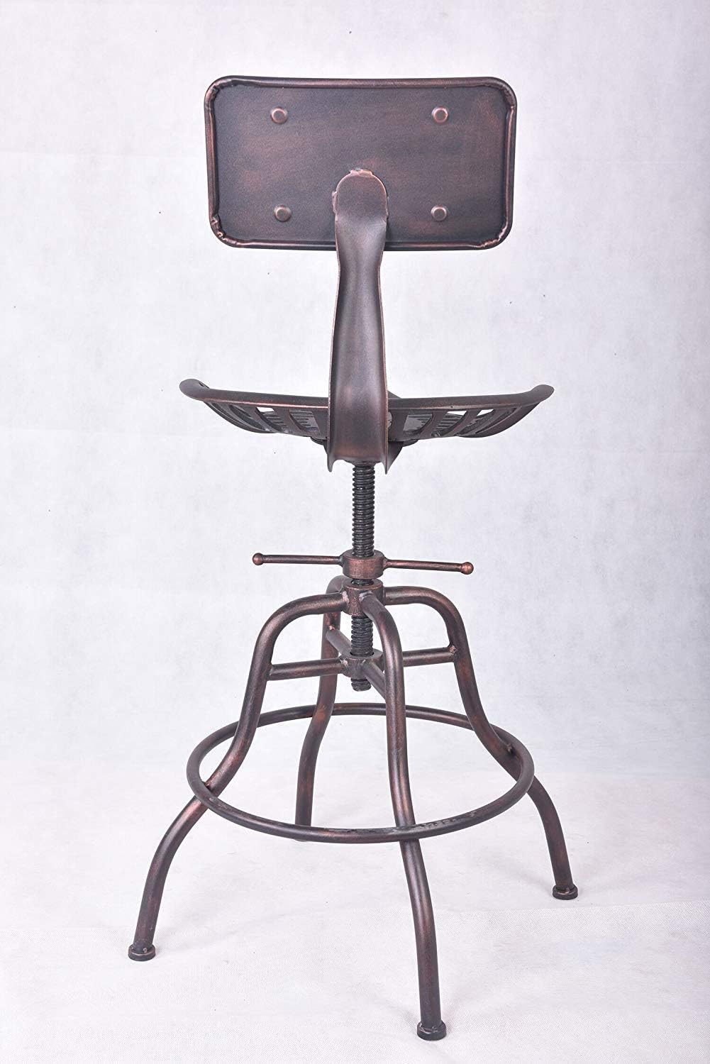 Diwhy Industrial Design Metal Adjustable Height Backrest Chair Vintage Tractor Saddle Bar Stool (Copper)