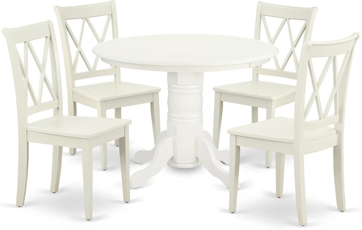 East West Furniture SHCL5-LWH-W 5 Piece Dining Table Set for 4 Includes a Round Kitchen Table with Pedestal and 4 Kitchen Dining Chairs, 42x42 Inch, Linen White
