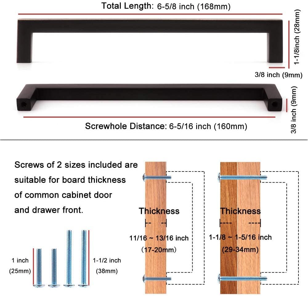 KOOFIZO Solid Square Bar Cabinet Handle - Chrome Furniture Pull, 6.3 Inch/160mm Screwhole Distance, 10-Pack for Kitchen Cupboard Door, Bedroom Dresser Drawer, Bathroom Wardrobe Hardware