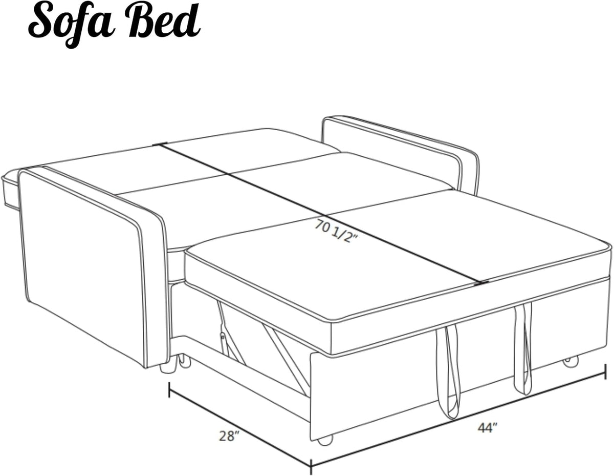 53 Inch Convertible Pull Out Sofa Bed, Sleeper Couch with Fluffy Fabric, Loveseat with Adjustable Backrest for Living Room, Bedroom, Apartment, Light Grey