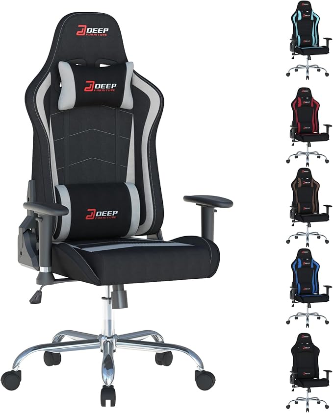 Ergonomic Fabric Gaming Chair with Footrest and Lumbar Support Racing Office Chair Adult-Specific Computer Gaming Chair Wrinkle-Resistant.(1005-gray)