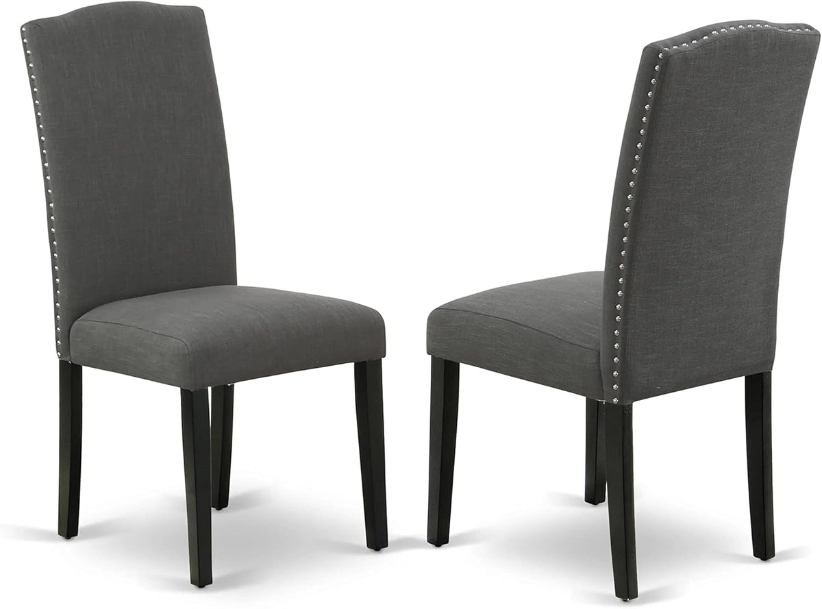 East West Furniture LGEN7-BLK-20 7 Piece Kitchen Table Set Consist of a Rectangle Dining Table with Butterfly Leaf and 6 Dark Gotham Linen Fabric Parson Chairs, 42x84 Inch, Black