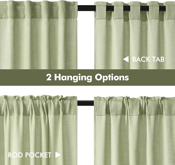 MIULEE Sage Green Kitchen Curtains 36 Inch Length 2 Panels, Soft Thick Linen