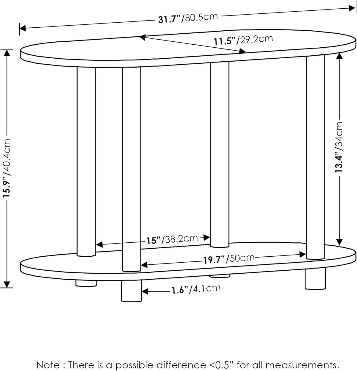 Furinno Turn-N-Tube No Tools Modern Oval Side Table, White/Virgin White