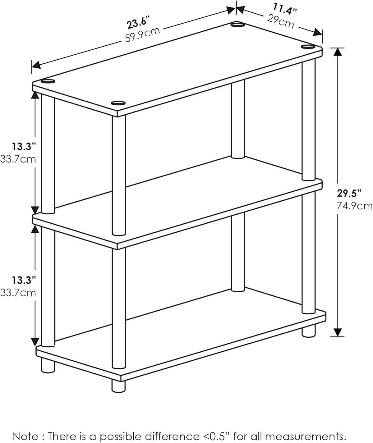 Furinno Turn-N-Tube Display Rack, 3-Tier Single, French Oak Grey/ Black